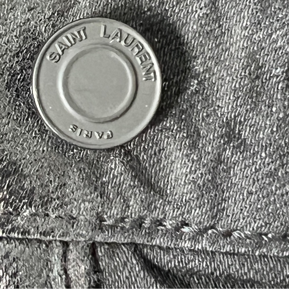 SAINT LAURENT Paris Coated Black Skinny Jeans 29 Made in Japan Luxe Rock Chic - Picture 11 of 15